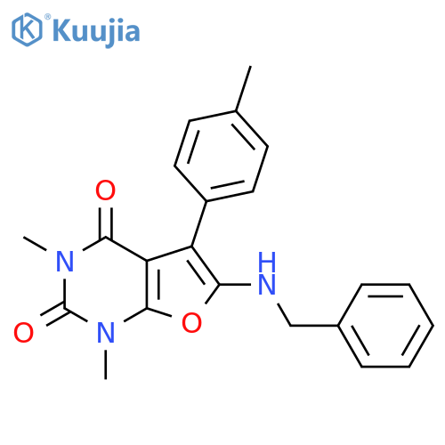 6-(benzylamino)-1,3-dimethyl-5-(4-methylphenyl)-1H,2H,3H,4H-furo2,3-dpyrimidine-2,4-dione structure