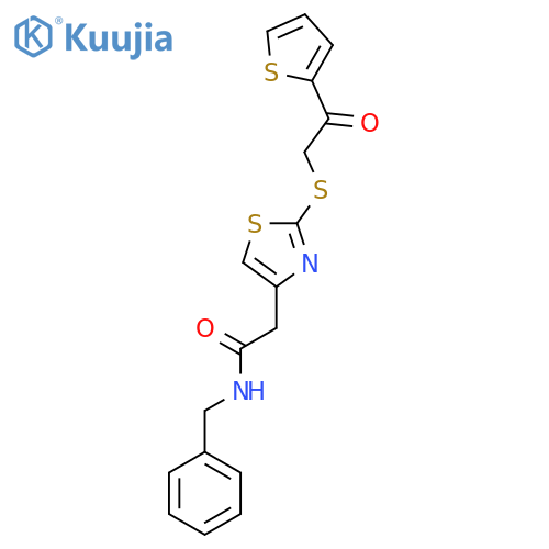 N-benzyl-2-(2-{2-oxo-2-(thiophen-2-yl)ethylsulfanyl}-1,3-thiazol-4-yl)acetamide structure