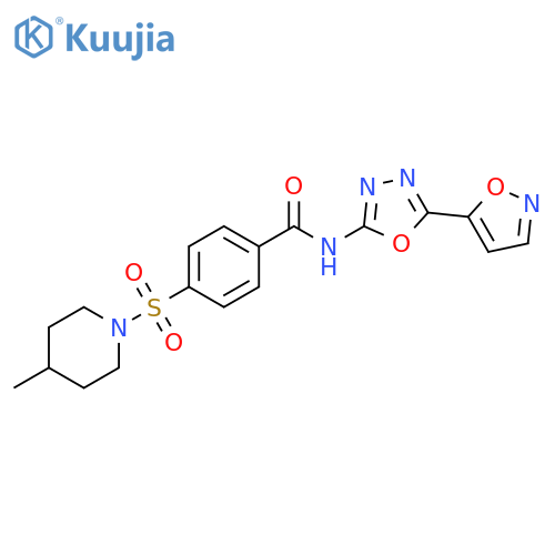 4-(4-methylpiperidin-1-yl)sulfonyl-N-5-(1,2-oxazol-5-yl)-1,3,4-oxadiazol-2-ylbenzamide structure