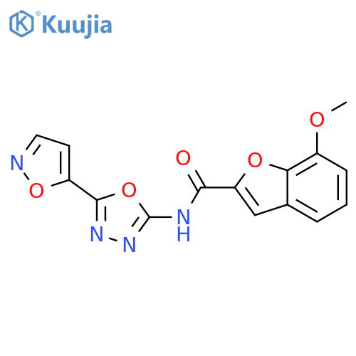7-methoxy-N-5-(1,2-oxazol-5-yl)-1,3,4-oxadiazol-2-yl-1-benzofuran-2-carboxamide structure
