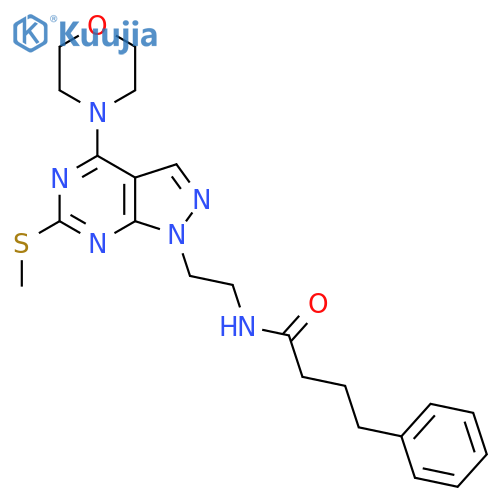 N-{2-6-(methylsulfanyl)-4-(morpholin-4-yl)-1H-pyrazolo3,4-dpyrimidin-1-ylethyl}-4-phenylbutanamide structure