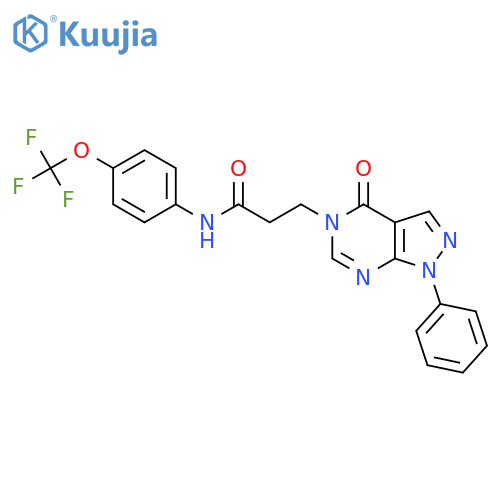3-{4-oxo-1-phenyl-1H,4H,5H-pyrazolo3,4-dpyrimidin-5-yl}-N-4-(trifluoromethoxy)phenylpropanamide structure