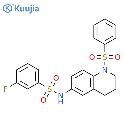 N-1-(benzenesulfonyl)-1,2,3,4-tetrahydroquinolin-6-yl-3-fluorobenzene-1-sulfonamide structure