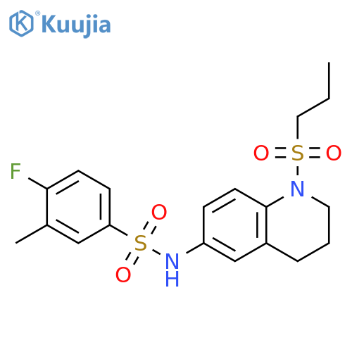 4-fluoro-3-methyl-N-1-(propane-1-sulfonyl)-1,2,3,4-tetrahydroquinolin-6-ylbenzene-1-sulfonamide structure