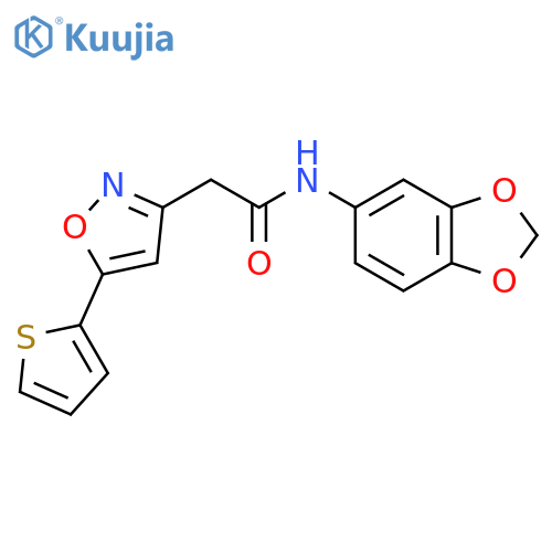 N-(2H-1,3-benzodioxol-5-yl)-2-5-(thiophen-2-yl)-1,2-oxazol-3-ylacetamide structure