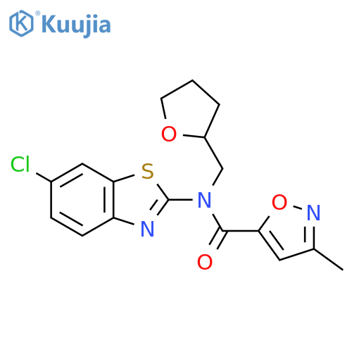 N-(6-chloro-1,3-benzothiazol-2-yl)-3-methyl-N-(oxolan-2-yl)methyl-1,2-oxazole-5-carboxamide structure