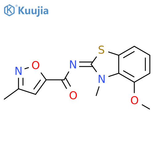 N-(2E)-4-methoxy-3-methyl-2,3-dihydro-1,3-benzothiazol-2-ylidene-3-methyl-1,2-oxazole-5-carboxamide structure
