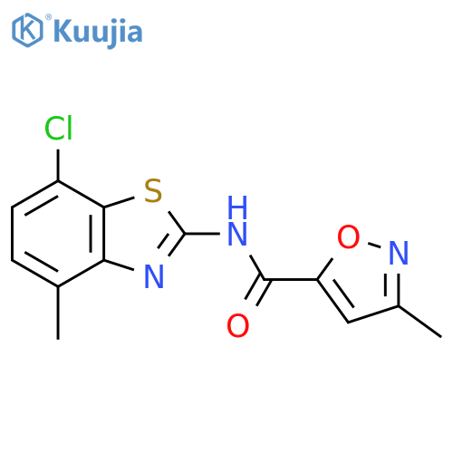 N-(7-chloro-4-methyl-1,3-benzothiazol-2-yl)-3-methyl-1,2-oxazole-5-carboxamide structure
