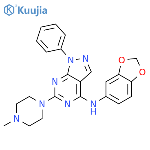 N-(2H-1,3-benzodioxol-5-yl)-6-(4-methylpiperazin-1-yl)-1-phenyl-1H-pyrazolo3,4-dpyrimidin-4-amine structure