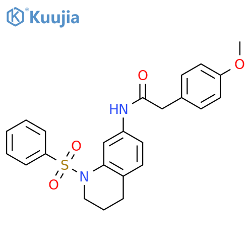 N-1-(benzenesulfonyl)-1,2,3,4-tetrahydroquinolin-7-yl-2-(4-methoxyphenyl)acetamide structure