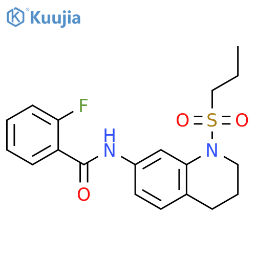 2-fluoro-N-1-(propane-1-sulfonyl)-1,2,3,4-tetrahydroquinolin-7-ylbenzamide structure