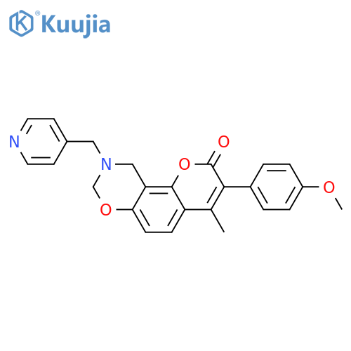 3-(4-methoxyphenyl)-4-methyl-9-(pyridin-4-yl)methyl-2H,8H,9H,10H-chromeno8,7-e1,3oxazin-2-one structure