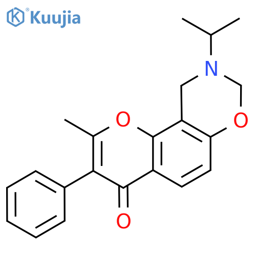 2-methyl-3-phenyl-9-(propan-2-yl)-4H,8H,9H,10H-chromeno8,7-e1,3oxazin-4-one structure