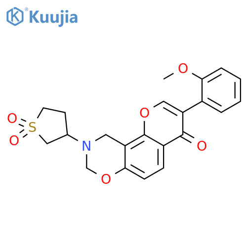 3-3-(2-methoxyphenyl)-4-oxo-4H,8H,9H,10H-chromeno8,7-e1,3oxazin-9-yl-1lambda6-thiolane-1,1-dione structure