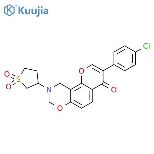 3-3-(4-chlorophenyl)-4-oxo-4H,8H,9H,10H-chromeno8,7-e1,3oxazin-9-yl-1lambda6-thiolane-1,1-dione structure