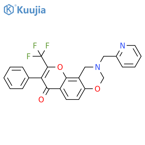 3-phenyl-9-(pyridin-2-yl)methyl-2-(trifluoromethyl)-4H,8H,9H,10H-chromeno8,7-e1,3oxazin-4-one structure
