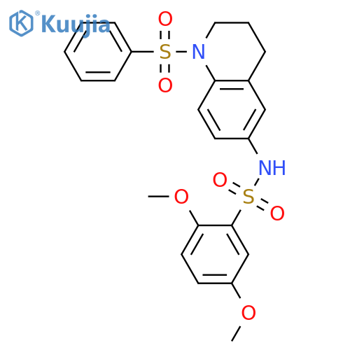 N-1-(benzenesulfonyl)-1,2,3,4-tetrahydroquinolin-6-yl-2,5-dimethoxybenzene-1-sulfonamide structure