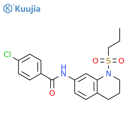 4-chloro-N-1-(propane-1-sulfonyl)-1,2,3,4-tetrahydroquinolin-7-ylbenzamide structure