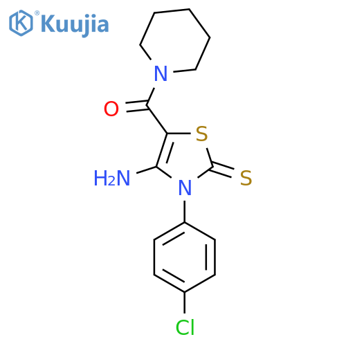 4-amino-3-(4-chlorophenyl)-5-(piperidine-1-carbonyl)-2,3-dihydro-1,3-thiazole-2-thione structure