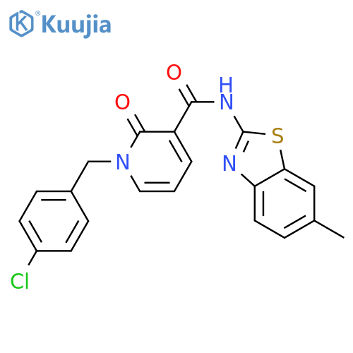 1-(4-chlorophenyl)methyl-N-(6-methyl-1,3-benzothiazol-2-yl)-2-oxo-1,2-dihydropyridine-3-carboxamide structure