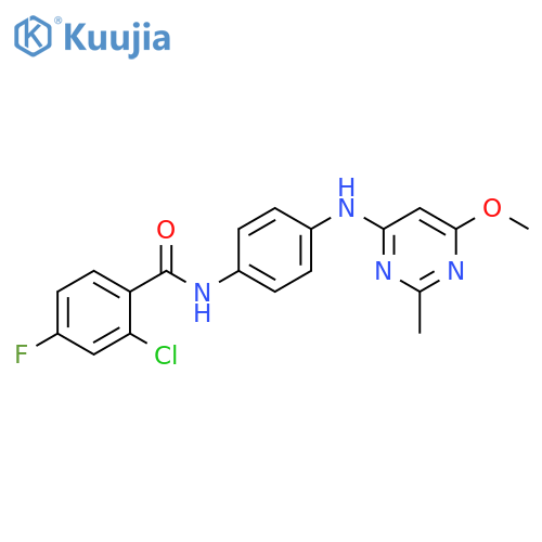 2-chloro-4-fluoro-N-{4-(6-methoxy-2-methylpyrimidin-4-yl)aminophenyl}benzamide structure