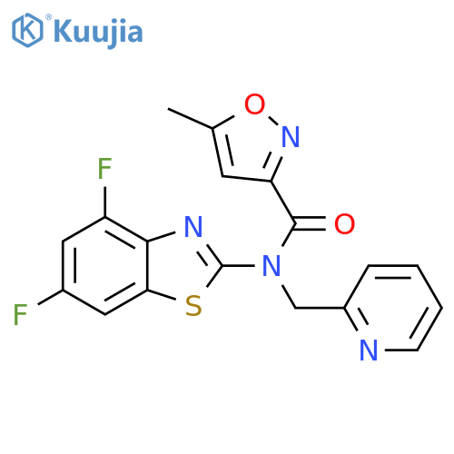N-(4,6-difluoro-1,3-benzothiazol-2-yl)-5-methyl-N-(pyridin-2-yl)methyl-1,2-oxazole-3-carboxamide structure