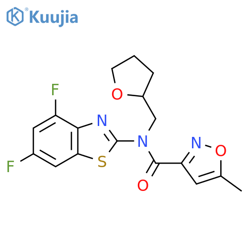 N-(4,6-difluoro-1,3-benzothiazol-2-yl)-5-methyl-N-(oxolan-2-yl)methyl-1,2-oxazole-3-carboxamide structure
