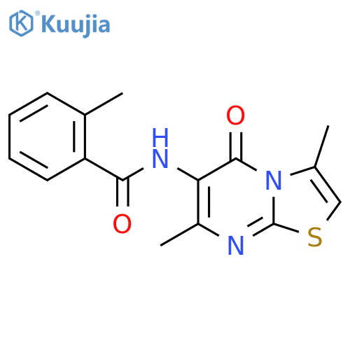 N-{3,7-dimethyl-5-oxo-5H-1,3thiazolo3,2-apyrimidin-6-yl}-2-methylbenzamide structure