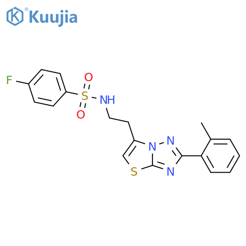 4-fluoro-N-{2-2-(2-methylphenyl)-1,2,4triazolo3,2-b1,3thiazol-6-ylethyl}benzene-1-sulfonamide structure