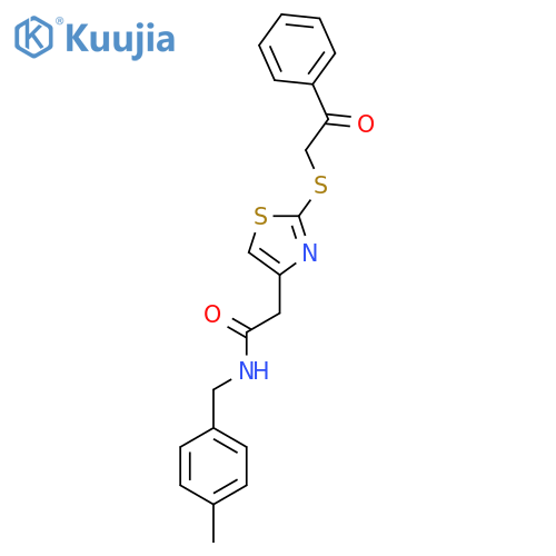 N-(4-methylphenyl)methyl-2-{2-(2-oxo-2-phenylethyl)sulfanyl-1,3-thiazol-4-yl}acetamide structure
