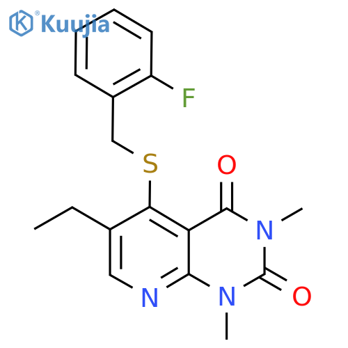6-ethyl-5-{(2-fluorophenyl)methylsulfanyl}-1,3-dimethyl-1H,2H,3H,4H-pyrido2,3-dpyrimidine-2,4-dione structure
