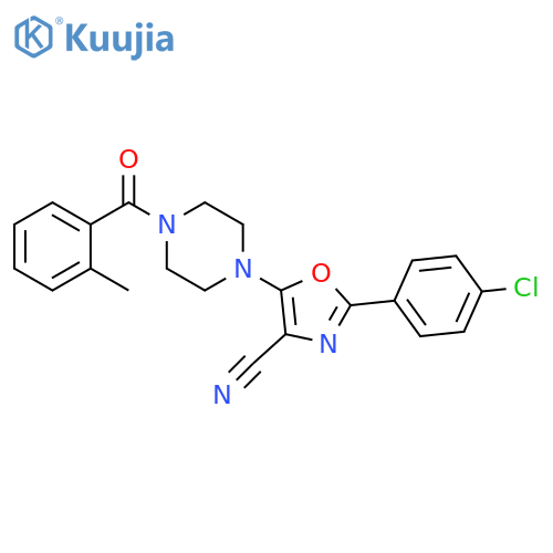 2-(4-chlorophenyl)-5-4-(2-methylbenzoyl)piperazin-1-yl-1,3-oxazole-4-carbonitrile structure