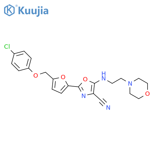2-{5-(4-chlorophenoxy)methylfuran-2-yl}-5-{2-(morpholin-4-yl)ethylamino}-1,3-oxazole-4-carbonitrile structure