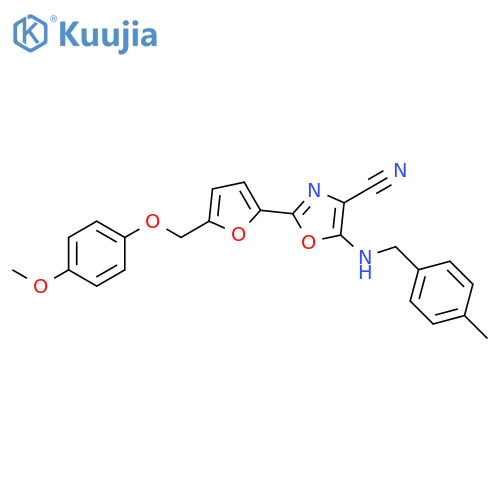 2-{5-(4-methoxyphenoxy)methylfuran-2-yl}-5-{(4-methylphenyl)methylamino}-1,3-oxazole-4-carbonitrile structure