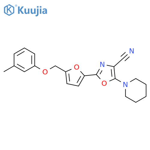 2-{5-(3-methylphenoxy)methylfuran-2-yl}-5-(piperidin-1-yl)-1,3-oxazole-4-carbonitrile structure