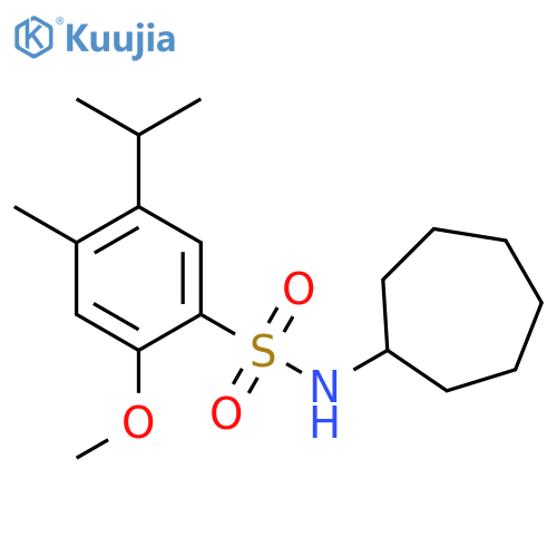 N-cycloheptyl-2-methoxy-4-methyl-5-(propan-2-yl)benzene-1-sulfonamide structure