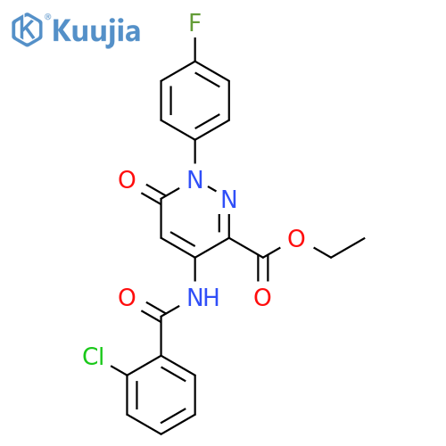 ethyl 4-(2-chlorobenzamido)-1-(4-fluorophenyl)-6-oxo-1,6-dihydropyridazine-3-carboxylate structure