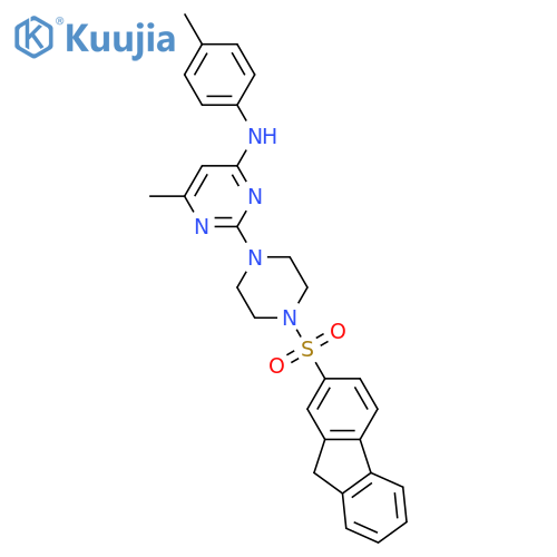 2-4-(9H-fluorene-2-sulfonyl)piperazin-1-yl-6-methyl-N-(4-methylphenyl)pyrimidin-4-amine structure
