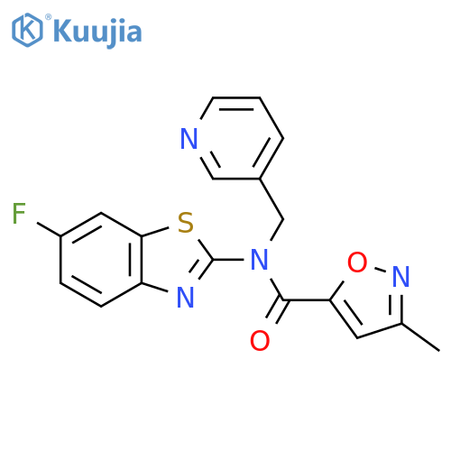 N-(6-fluoro-1,3-benzothiazol-2-yl)-3-methyl-N-(pyridin-3-yl)methyl-1,2-oxazole-5-carboxamide structure