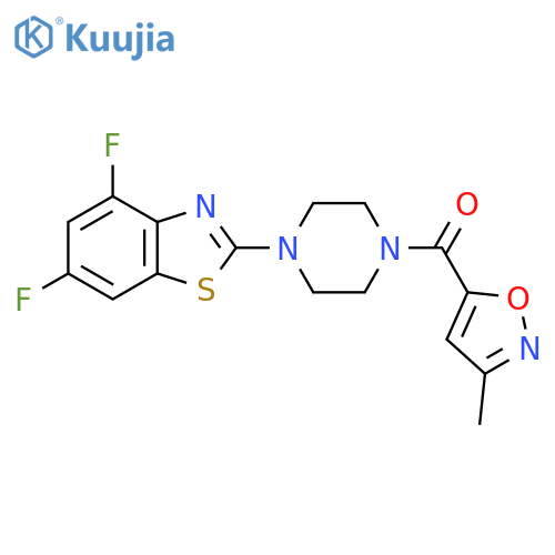 4,6-difluoro-2-4-(3-methyl-1,2-oxazole-5-carbonyl)piperazin-1-yl-1,3-benzothiazole structure