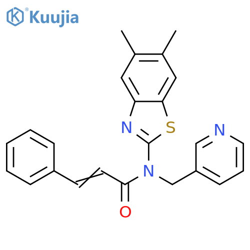 (2E)-N-(5,6-dimethyl-1,3-benzothiazol-2-yl)-3-phenyl-N-(pyridin-3-yl)methylprop-2-enamide structure