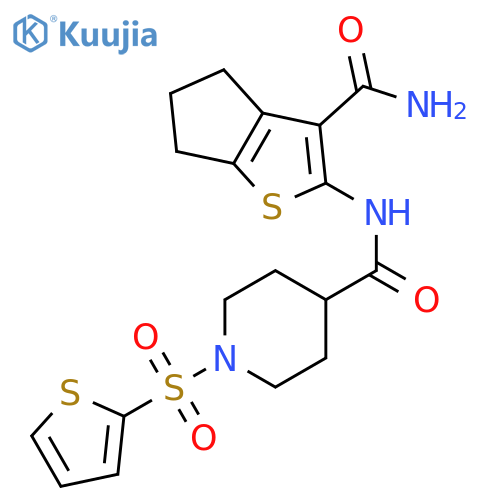 N-{3-carbamoyl-4H,5H,6H-cyclopentabthiophen-2-yl}-1-(thiophene-2-sulfonyl)piperidine-4-carboxamide structure