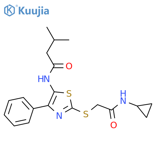 N-(2-{(cyclopropylcarbamoyl)methylsulfanyl}-4-phenyl-1,3-thiazol-5-yl)-3-methylbutanamide structure