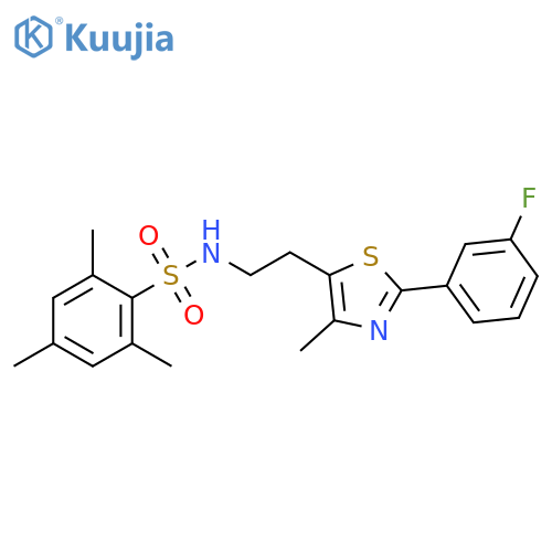 N-{2-2-(3-fluorophenyl)-4-methyl-1,3-thiazol-5-ylethyl}-2,4,6-trimethylbenzene-1-sulfonamide structure