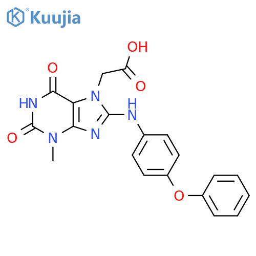 2-{3-methyl-2,6-dioxo-8-(4-phenoxyphenyl)amino-2,3,6,7-tetrahydro-1H-purin-7-yl}acetic acid structure