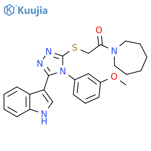 2-((5-(1H-indol-3-yl)-4-(3-methoxyphenyl)-4H-1,2,4-triazol-3-yl)thio)-1-(azepan-1-yl)ethan-1-one structure