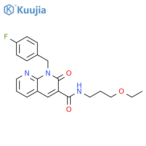 N-(3-ethoxypropyl)-1-(4-fluorophenyl)methyl-2-oxo-1,2-dihydro-1,8-naphthyridine-3-carboxamide structure