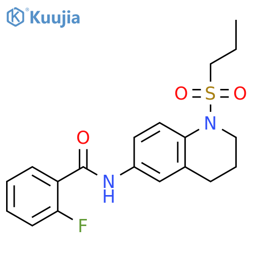 2-fluoro-N-1-(propane-1-sulfonyl)-1,2,3,4-tetrahydroquinolin-6-ylbenzamide structure