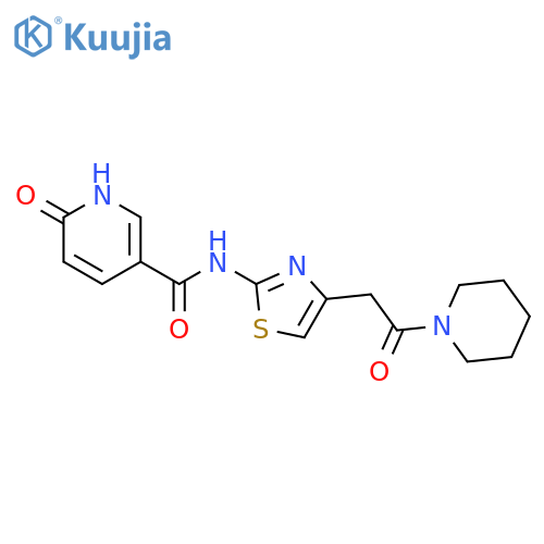 6-oxo-N-{4-2-oxo-2-(piperidin-1-yl)ethyl-1,3-thiazol-2-yl}-1,6-dihydropyridine-3-carboxamide structure