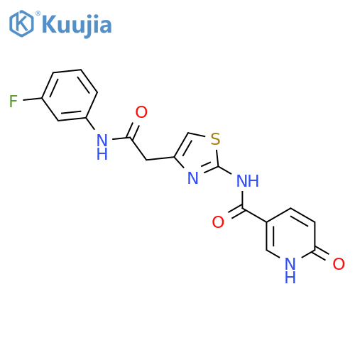 N-(4-{(3-fluorophenyl)carbamoylmethyl}-1,3-thiazol-2-yl)-6-oxo-1,6-dihydropyridine-3-carboxamide structure